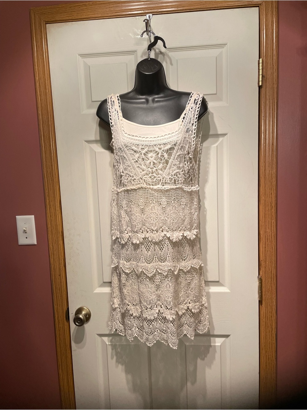 Wet Seal Cream Crochet Tiered Mini Dress